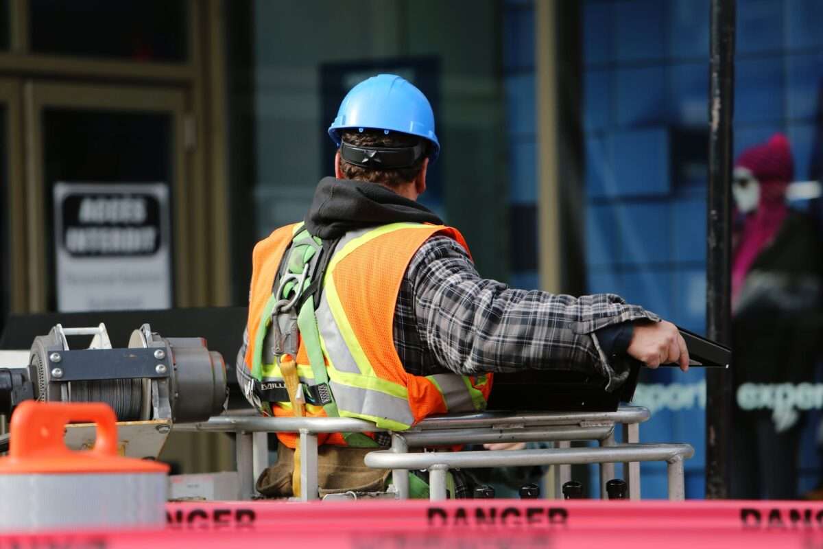 man wearing hard hat standing